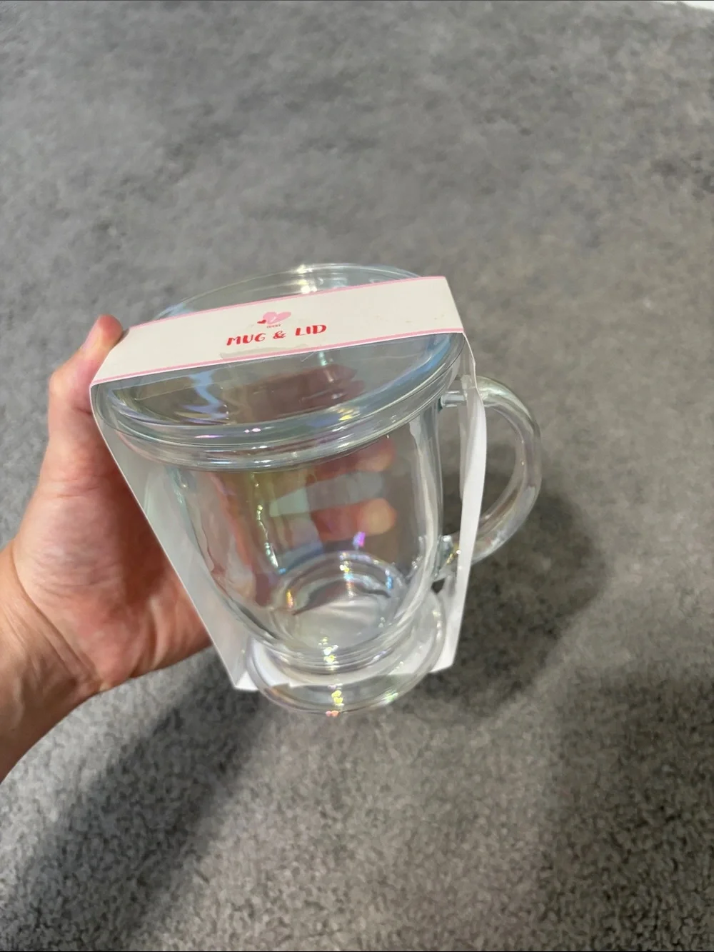 Target Bullseye Playground Valentines Glass Clear Iridescent Mug With Lid NEW